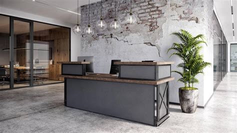 Carruca Modern Industrial Reception Desk - Steel Base - Hardwood Top ...