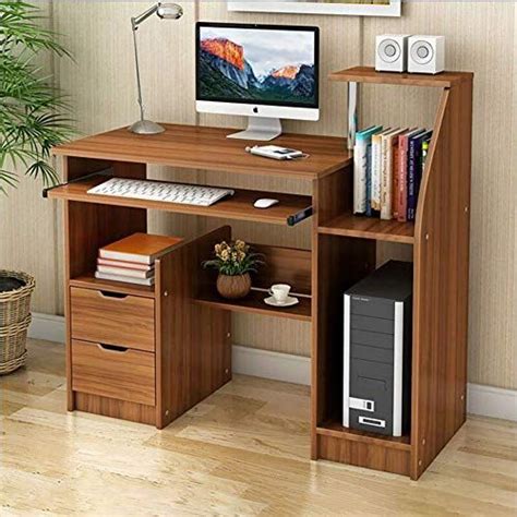 Computer Desk with Drawers and Speaker Shelves Pc Laptop Table Computer Desk Wood Computer Table ...