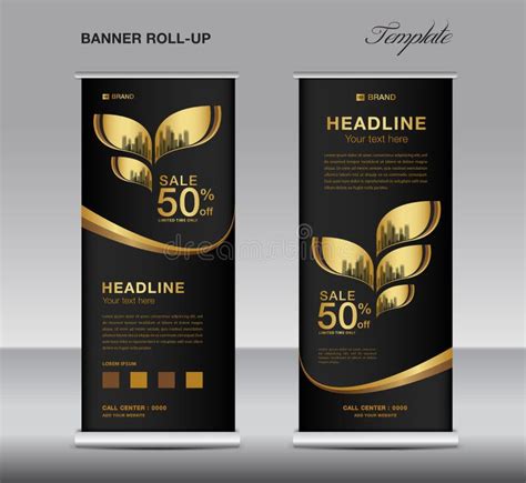 Black and Gold Roll Up Banner Template Vector, Advertisement, X-banner, Poster, Pull Up Design ...