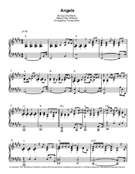 Angels (arr. Tunescribers) by Guy Chambers Sheet Music for Piano Solo at Sheet Music Direct