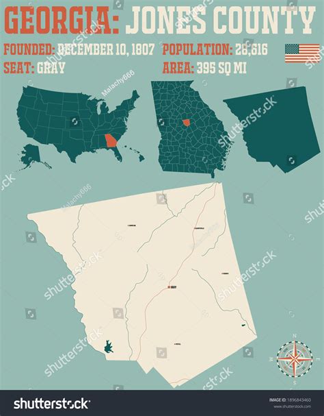 Large Detailed Map Jones County Georgia Stock Vector (Royalty Free ...