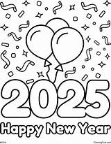 Happy New Year 2025 Coloring Page sketch template