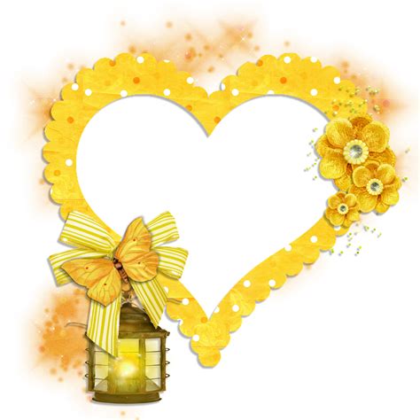 Transparent Frame Yellow Heart with Butterfly Flowers and Lamp ...