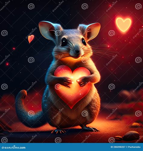 Kangaroo Rat Hugging Heart Mouse Holding a Heart on a Red Background. Valentine S Day. AI ...