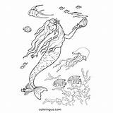 Detailed Mermaid Coloring Page Free Printable PDF sketch template