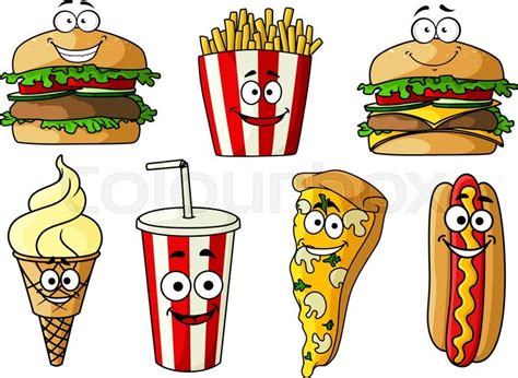 Joyful cartoon fast food hamburger, ... | Stock vector | Colourbox