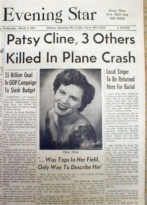 BEST 1963 hdline newspaper DEATH of Country Singer PATSY CLINE in ...