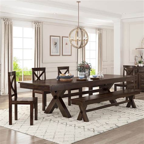 Westside Farmhouse Extendable Dining Table Bench Set ...