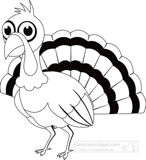 Bird Clipart-turkey with feathers spread animal black white outline clipart