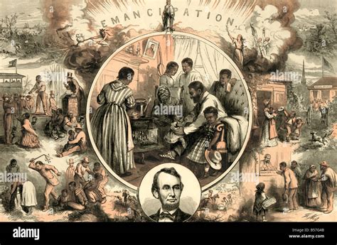 Thomas Nast's print of the emancipation of Southern slaves with the end of the Civil War Stock ...