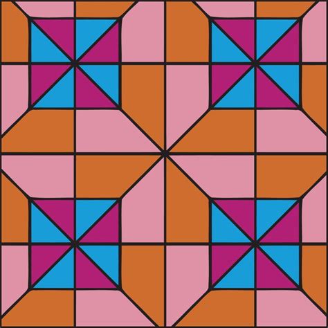 an orange, pink and blue geometric design