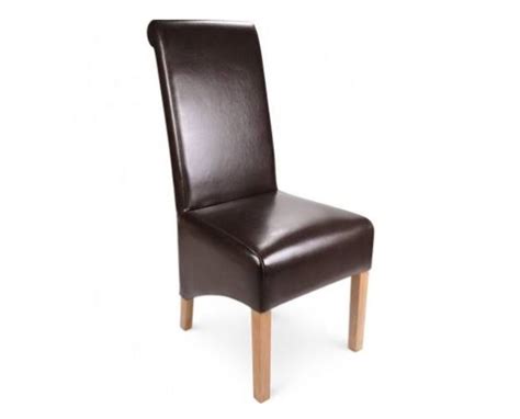 Dark Brown Leather High Scroll Back Dining Chair