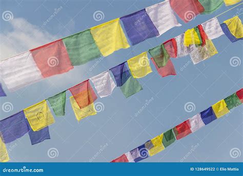 Prayer Flags Flying from Boudhanath Stupa, Buddhist Temple Near Kathmandu, Nepal Stock Photo ...