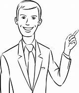 Whiteboard Drawing  Smiling Businessman Pointing Stock Vector sketch template