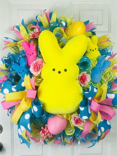 Peep wreath, peep easter bunny,deco mesh easter wreath,easter decor ...