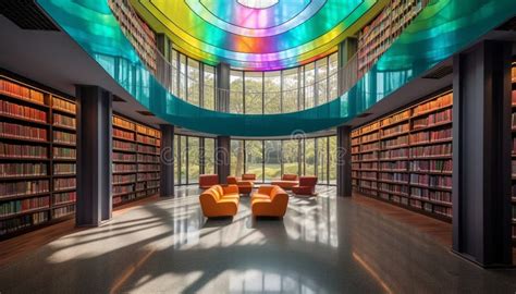 Modern Bookshelf in Library with Bright Collection Generated by AI ...