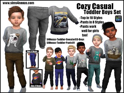 Cozy Casual Toddler Boys Set -Original Content- | Sims 4 Nexus Toddler Cc Sims 4, Sims 4 Toddler ...