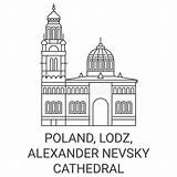 Poland Lodz Alexander Nevsky Cathedral Travel Landmark Vector  sketch template