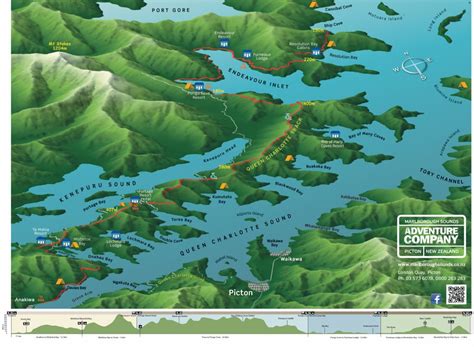 Map of Queen Charlotte Sound & Track - Marlborough Sounds Adventure Co.