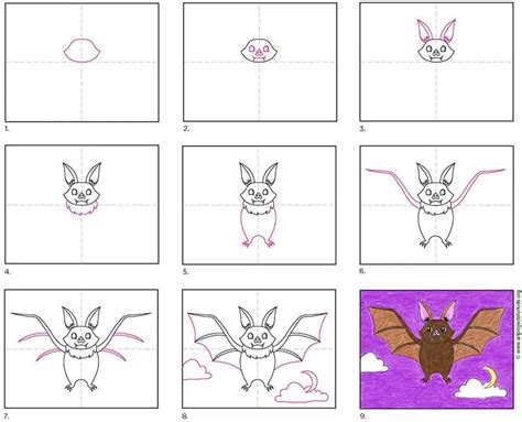 Easy How to Draw a Bat Tutorial and Bat Coloring Page