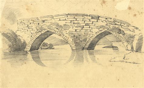 Old Stone Bridge Sketch - Original 19th-century graphite drawing – Somerset & Wood