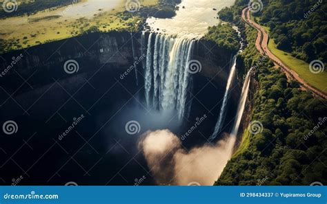Awe Inspiring Aerial View Captures Majestic Waterfall in Nature Beauty Generated by AI Stock ...