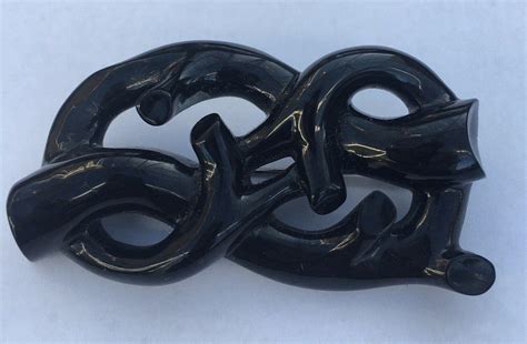 Antique Victorian Whitby Jet Lovers Knot Brooch Naturalistic Carved ...