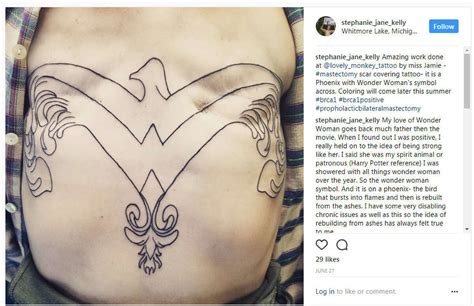 Woman covers her double mastectomy scars with beautiful Wonder Woman tattoo