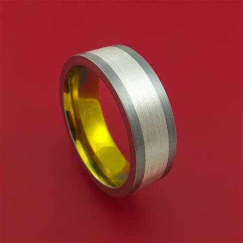 Titanium Anodized Ring with Sterling Silver Inlay Custom Made Band Cho ...