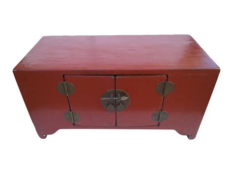 Red Lacquer Chinese Cabinet | Chairish