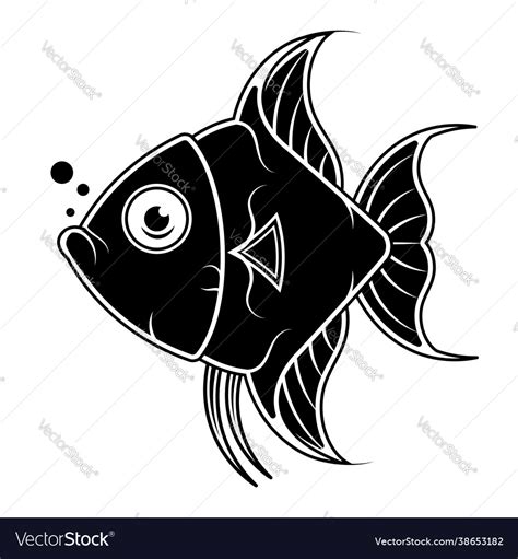 Fish silhouette black and white Royalty Free Vector Image