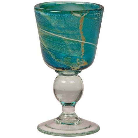 Vintage Mdina Glass Goblet of Turquoise Color Malta, circa 1975, Signed Tiffany Glass, Mason Jar ...