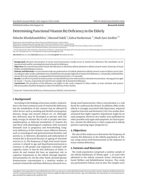 (PDF) Determining Functional Vitamin B12 Deficiency in the Elderly