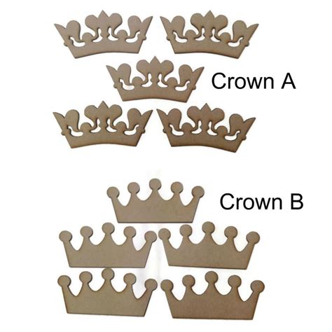 10 x MDF Wooden Crown Shape 4mm Thick Various Shapes 5 of each