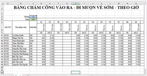 mẫu bảng chấm công theo giờ bằng excel