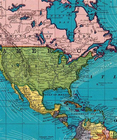 an old map of the united states and north america, with major cities on it