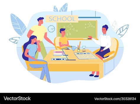 Parents kid and teacher at pta meeting in school Vector Image