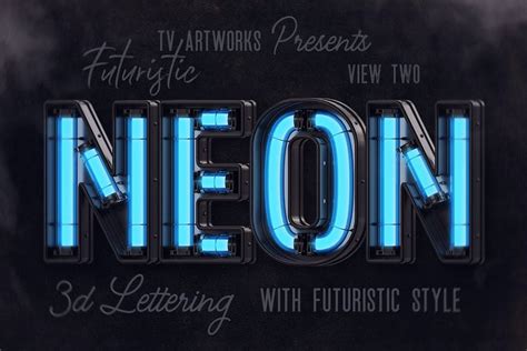 Futuristic Neon 3D Lettering View 2 - Design Template Place