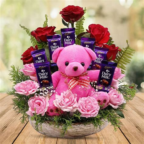 Teddy Bear Chocolate Flower Gift Basket For Birthday | Gifts to Nepal | Giftmandu