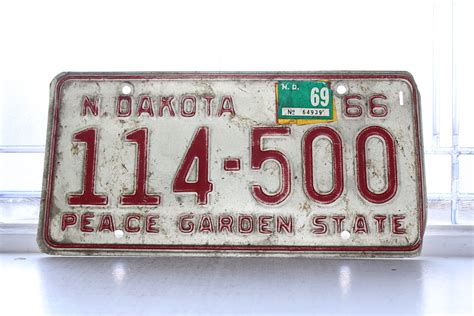 Vintage 1966 North Dakota License Plate Man Cave Decor