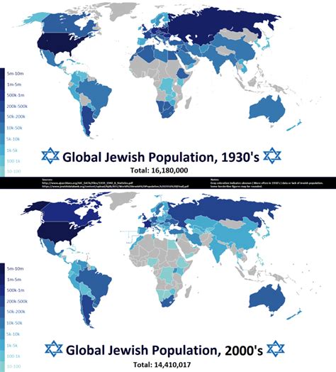 Map : Global Jewish Population, 1930's and 2000's - Infographic.tv ...