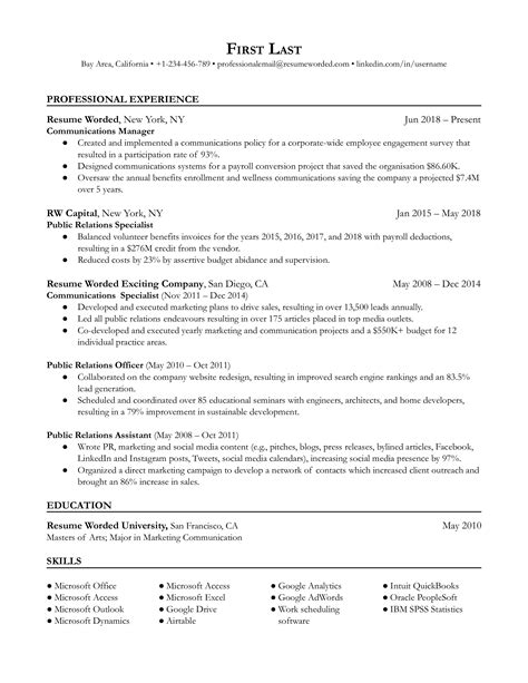 Communications Manager Resume Example for 2023 | Resume Worded