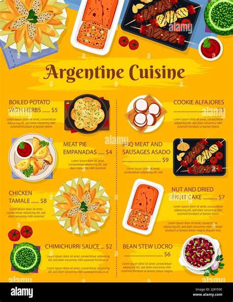 Argentine food and Argentina cuisine dishes menu, vector restaurant ...