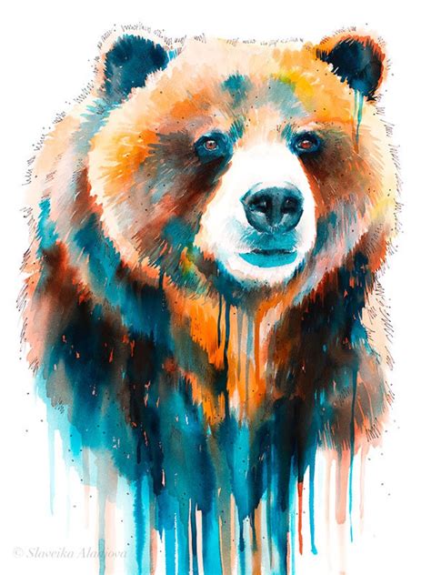 Grizzly Bear Watercolor Painting Print by Slaveika Aladjova, Art ...