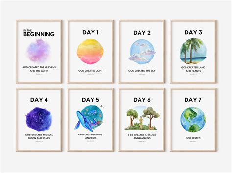 7 Days of Creation Posters 8x10 in the Beginning Decor for Bible & Sunday School Room Homeschool ...