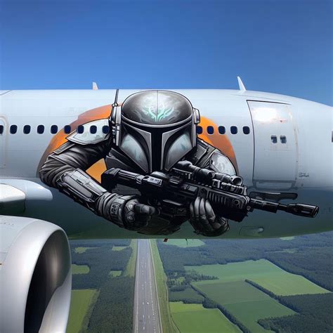 Mandalorian graffiti on a plane, mid air : r/dalle2