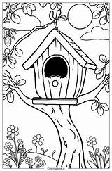 Bird House Coloring Page Free PDF&ampPNG Printable sketch template