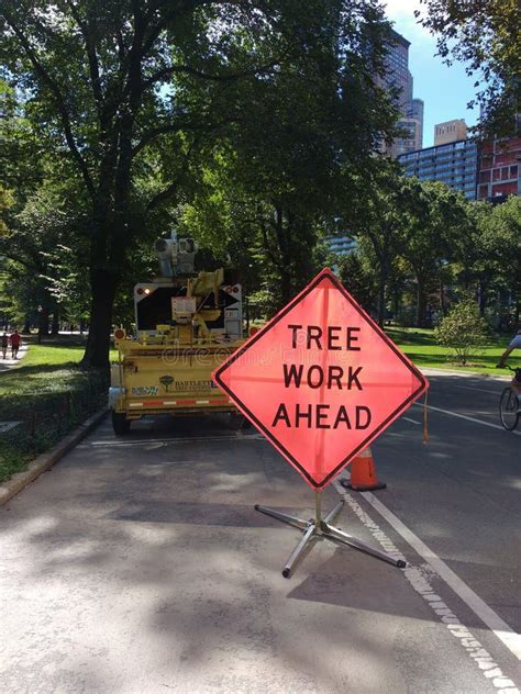 Tree Work Ahead Warning Road Sign, Central Park, New York City ...