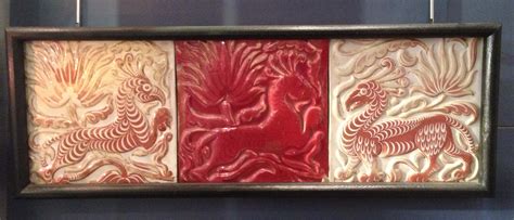 White and ruby lustre relief dragon tile panel. By William De Morgan | Tile panels, Painting ...