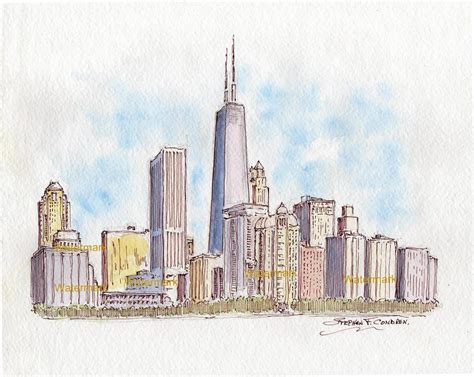 Watercolor of Chicago Skyline 853 - Condren Galleries Ltd.